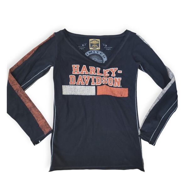 Harley Davidson Tops - Harley Davidson Trunk Limited Long Sleeve V-Neck Fitted Women Sz M
